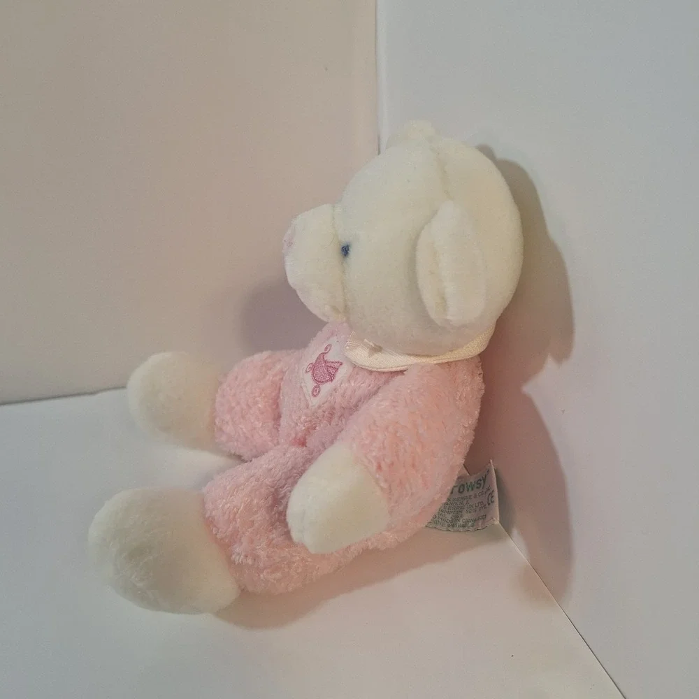 Vintage Russ Baby DROWSY Plush‎ Pink White Teddy Bear Rattle Stuffed Toy Lovey